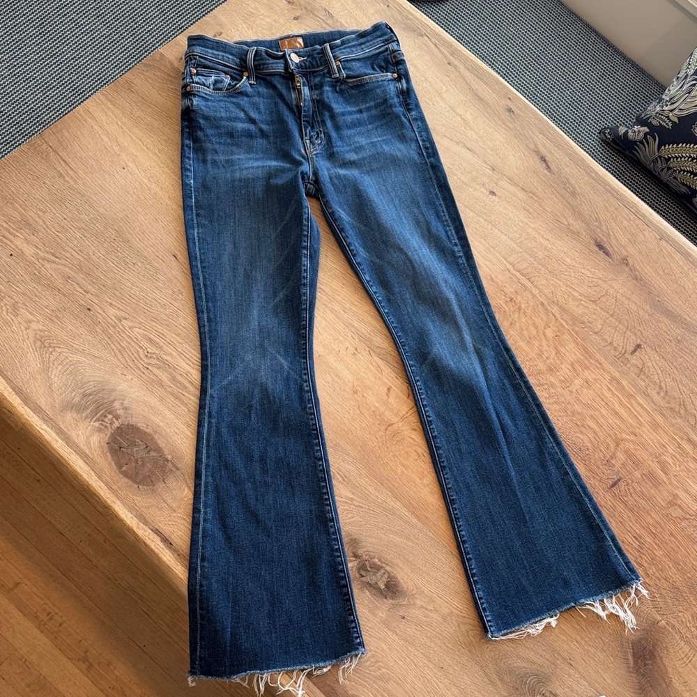 MOTHER Dark Indigo Flare Jeans with Raw Hem
